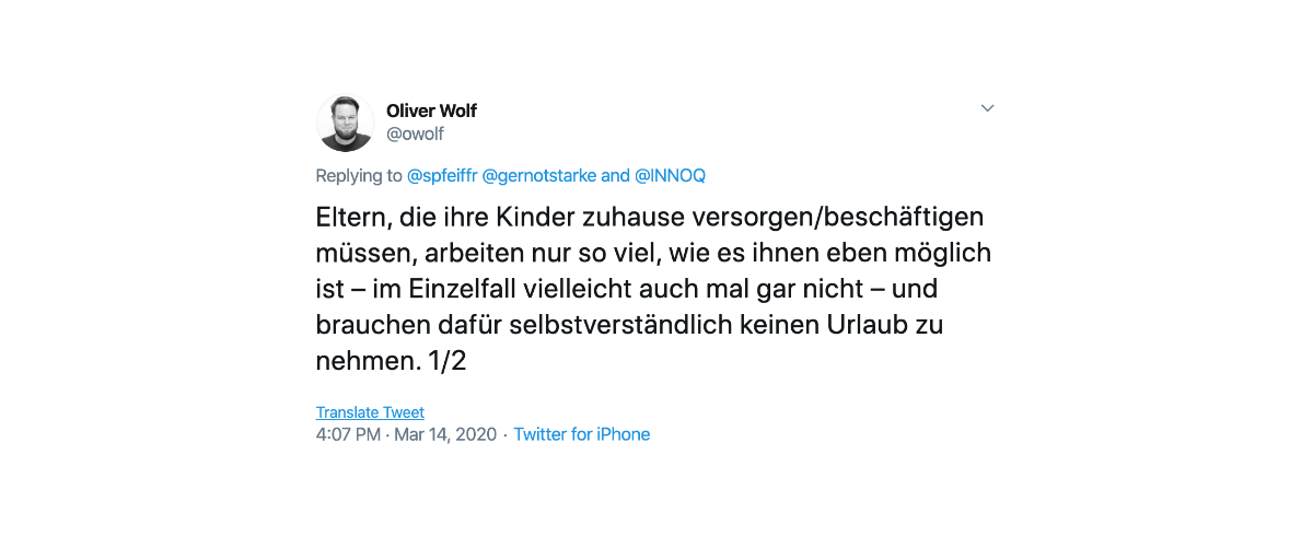 Eltern, die ihre Kinder zuhause versorgen/beschäftigen müssen, arbeiten nur so viel, wie es ihnen eben möglich ist – im Einzelfall vielleicht auch mal gar nicht – und brauchen dafür selbstverständlich keinen Urlaub zu nehmen. 1/2
